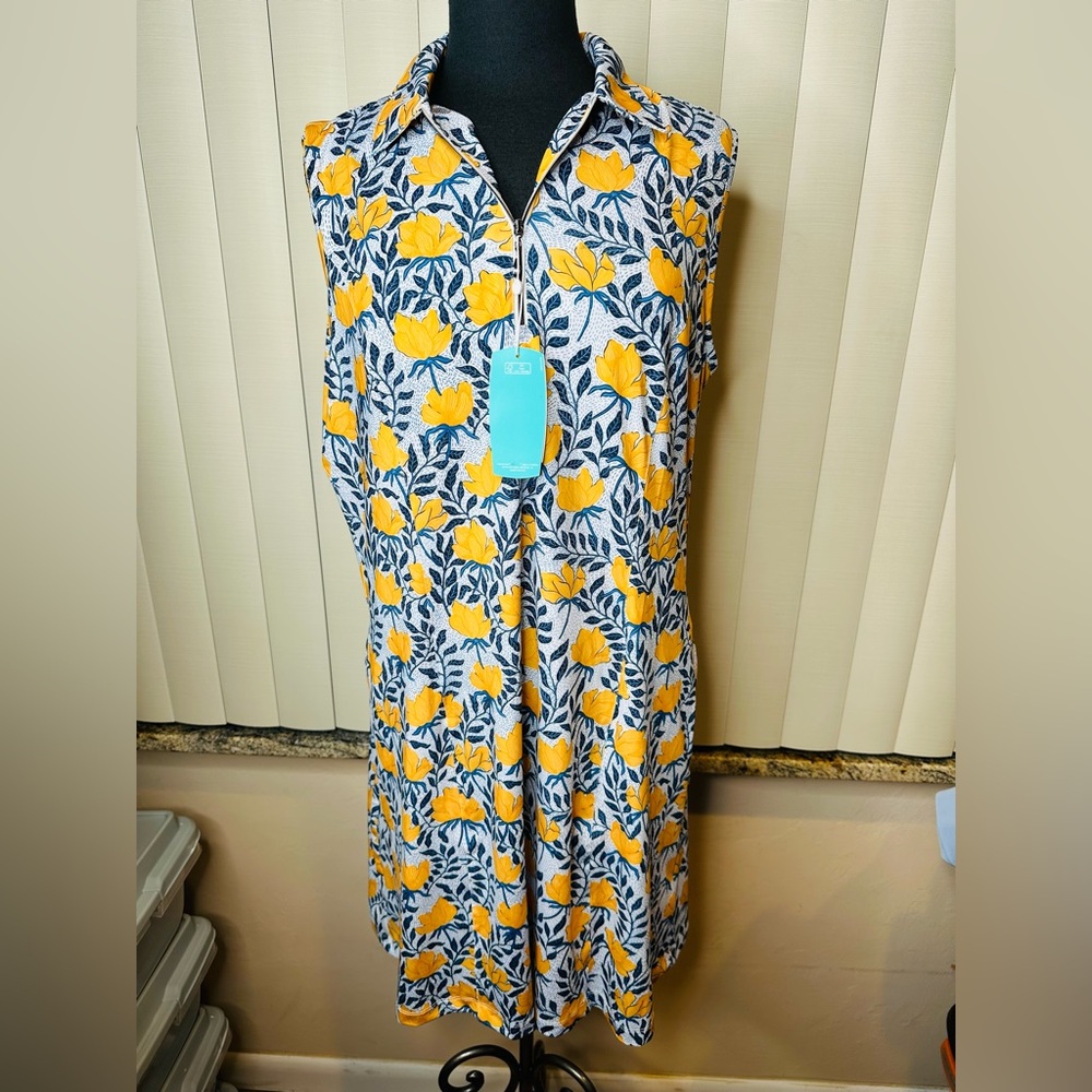 Greg Norman ML75 POPPIES ZIP DRESS Golf Moisture Wicking Size XL NEW - Picture 1 of 8